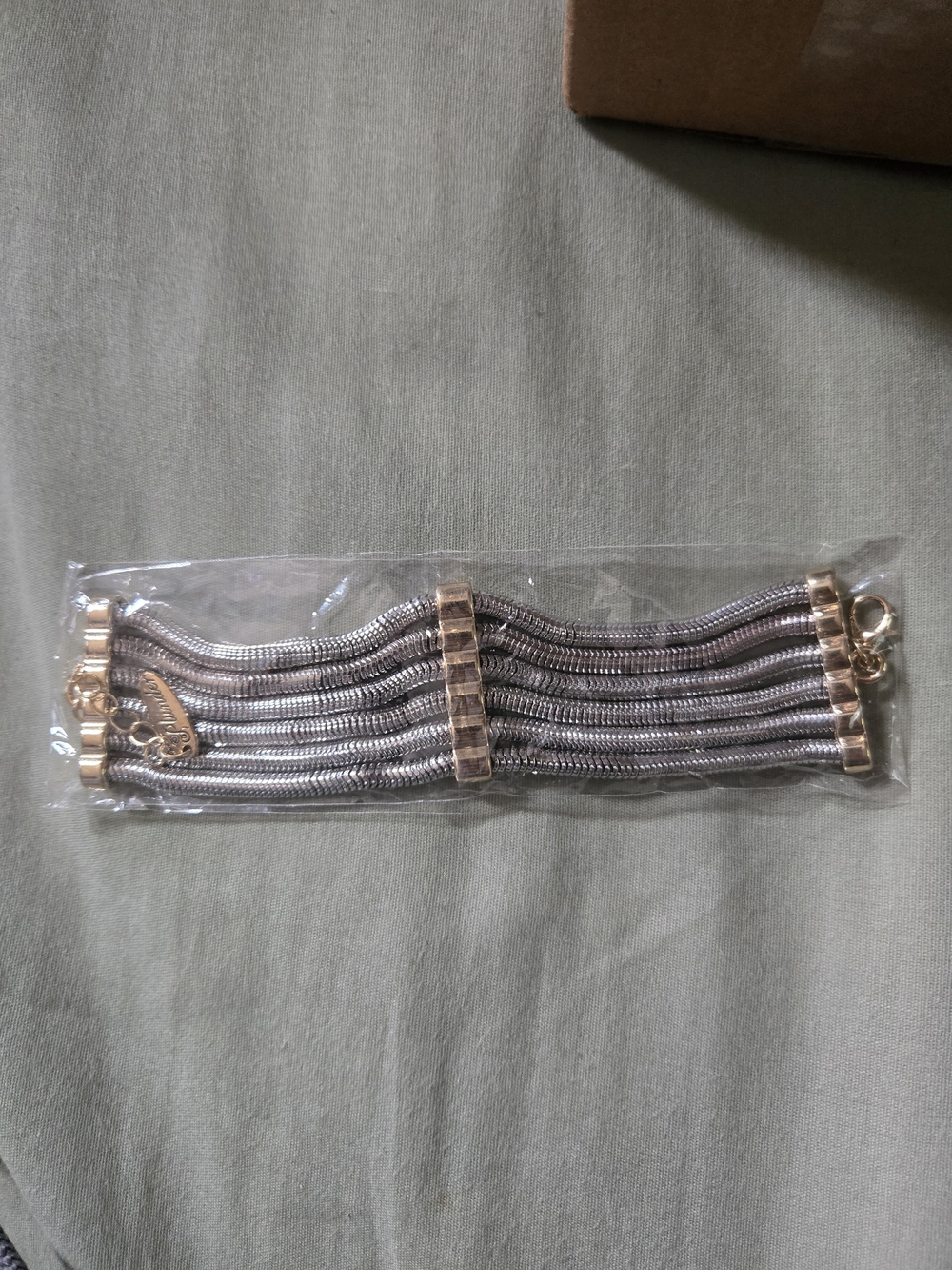 Multi-Strand Metallic Chain Bracelet - Silver and Gold Accent